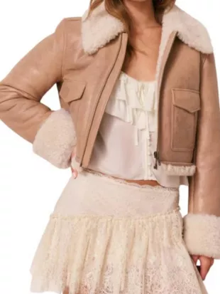 Next Gen NYC S02 Ava Dash Beige Shearling Leather Jacket
