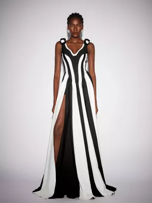 Black and White Stripe Floral Maxi Dress