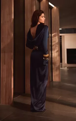 Label Satin Cowl Back Maxi Dress