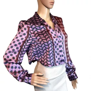 Purple Blue Long Sleeve Crop Blouse