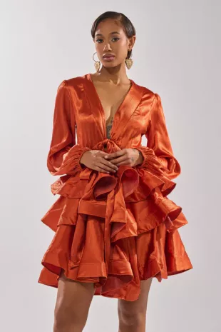 Ariana Satin Ruffled Mini Dress