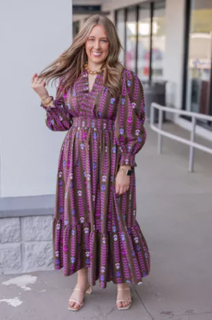 Pretty Petals Brown Midi Dress