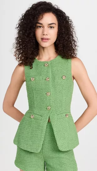 Tweed Buttoned Long Split Top
