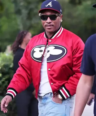 Shop Future Rapper Red Satin Varsity Jacket - Oskar Jacket