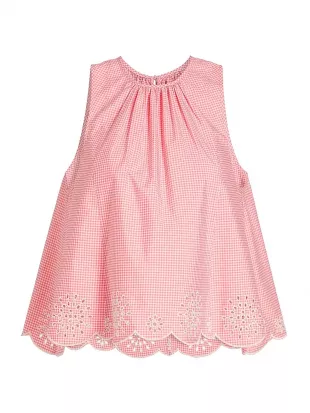 Cinq a Sept Jessa Gingham Eyelet Cotton-Blend Top