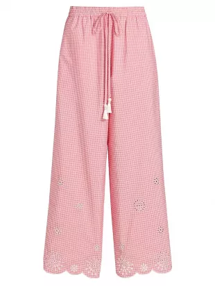 Alba Eyelet Embroidered Gingham Cotton-Blend Pants
