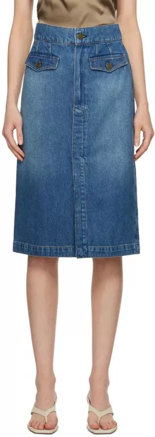 The Vent-Front Denim Midi-Skirt
