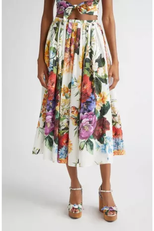 Floral Gathered Cotton Maxi Skirt