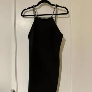Rhinestone Strap Black Mini Dress Stretchy
