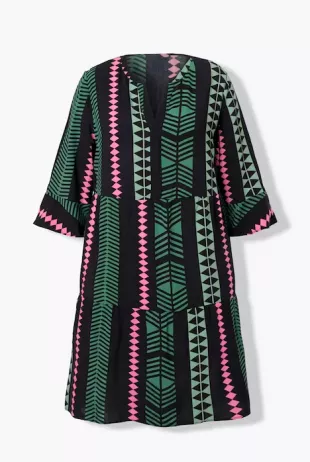 Graphic Striped 3/4 Sleeve Dress
