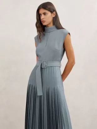 Ania Belted Pleated Maxi Dress