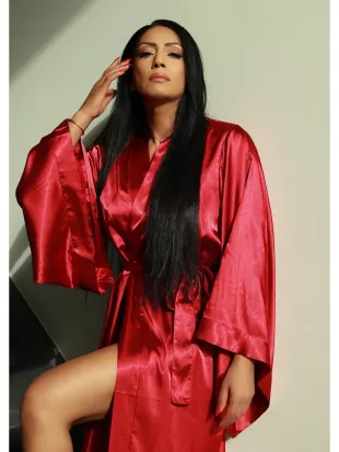 Satin Robe Burgundy Babe