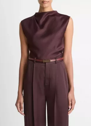 Satin Draped Cowl-Neck Top