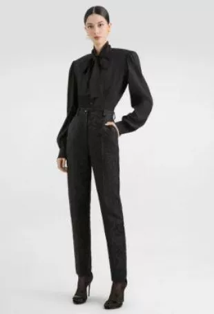 Peony-motif Brocade Trousers