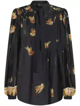 Bird-print Silk Blouse