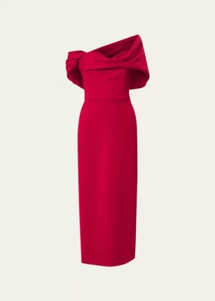 Draped Off-Shoulder Column Dress