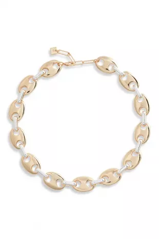 Two Tone Puffy Mariner Link Necklace