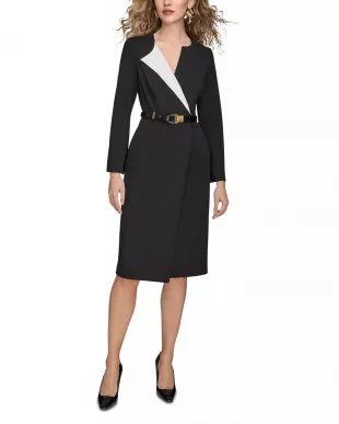 Asymmetric Collar Long Sleeve Dress