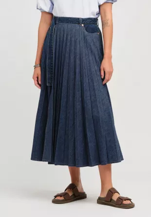 Pleated Denim Wrap Skirt