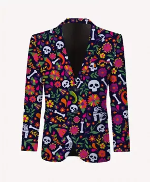 Halloween Skull and Floral Print Suit