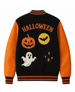 Halloween Pumpkin Ghost Varsity Jacket - Oskar Jacket