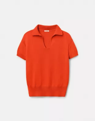 Cotton-Silk Short Sleeve Polo Sweater