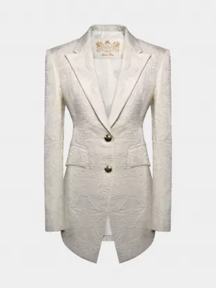 White Floral Jacquard Blazer