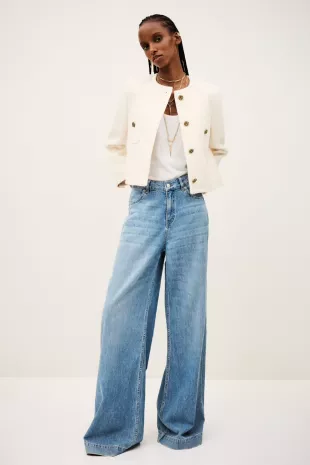 White Cropped Collarless Jacket