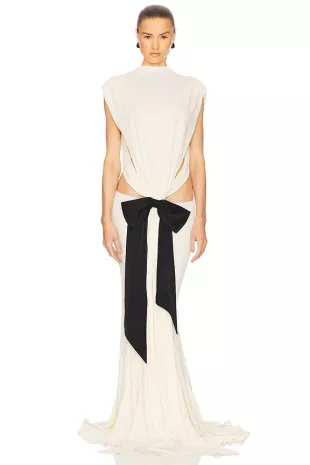 White/Black Bow Cut Out Maxi Dress