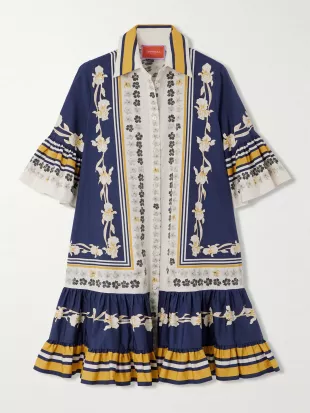 Choux Printed Cotton-poplin MiniShirt Dress