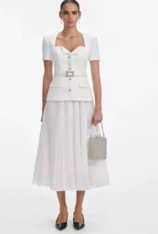 White Crepe Chiffon Midi Dress