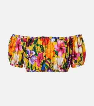 Cotton Bardot-neck top with Anemone