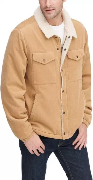 Men's Corduroy Sherpa Lined Trucker Jacket Tan