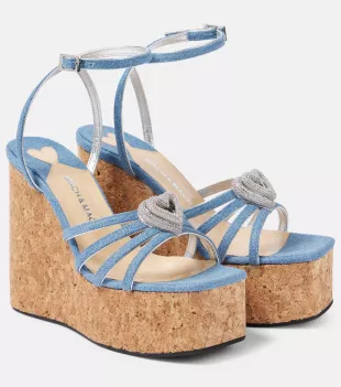 Double Heart Denim Wedges