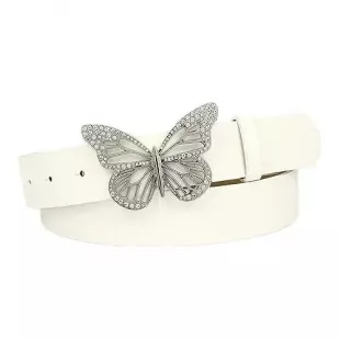 Fashion Jeans Dresses Belts Off White Silver Rhinestone Butterfly Buckle Belt