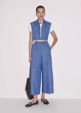 Blue Crop Wide-Leg Jumpsuit