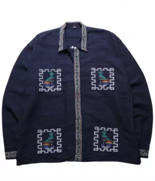 Dark Blue Guatemala Hand Embroidered Shirt