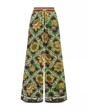 Liana Printed Silk-twill Wide-leg Pants