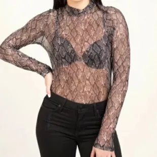Sheer Snakeskin Color Longsleeve Top