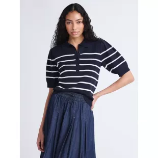 Collared Sweater Tee with Puff Sleeves