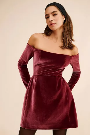 Off The Shoulder Velvet Mini Dress