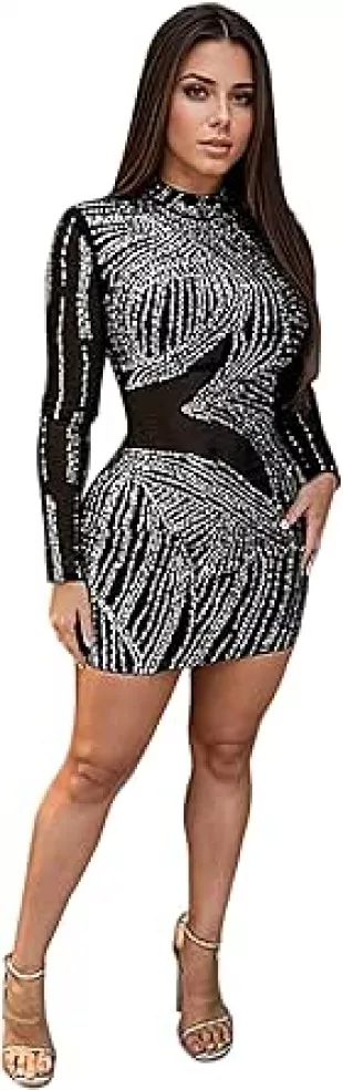 Womens Sparkly Rhinestone Bodycon Dress
