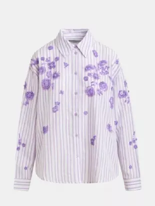 Melanie The Cheap Seats S06 Sequin Floral Striped Shirt