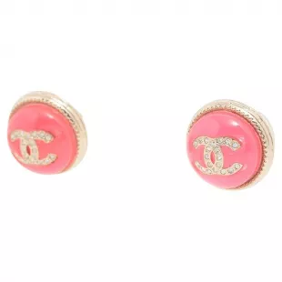 CC Logo Round Button Stud Earring Hot Pink