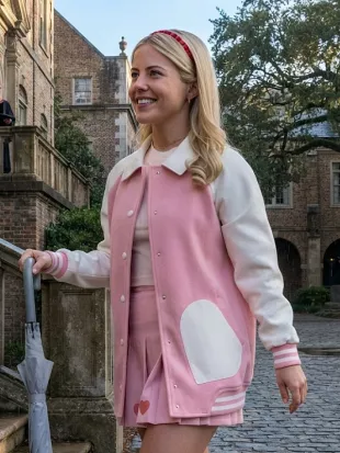 Elle 2026 Lexi Minetree Hearts Pocket Pink Varsity Jacket
