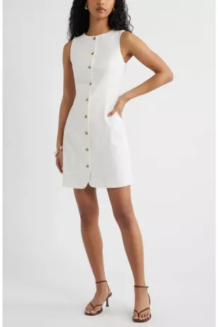 Button Front Linen Blend Dress