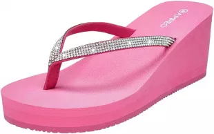 Wedge Sandals Rhinestone Thong Platform Flip Flops