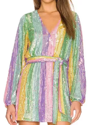 Nia Booko The Valley S03 Sequin Stripe Tie Waist Dress