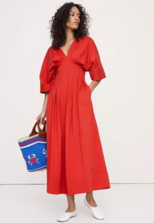Stretch-Cotton Pleated Maxi Dress