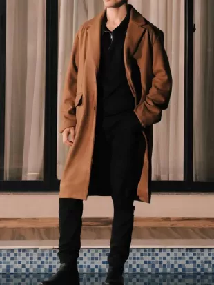 Men’s Classic Camel Brown Wool Overcoat